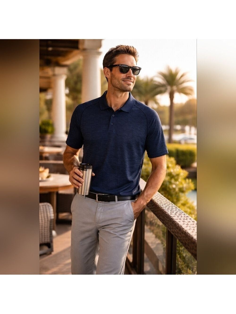 Lululemon Metal Vent Tech Polo 2.0 Men’s Blue Gray Square Logo Performance Golf